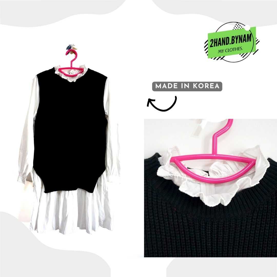 [Made in Korea] ชุดเดรส 2 ชิ้น เสื้อกั๊กไหมพรม