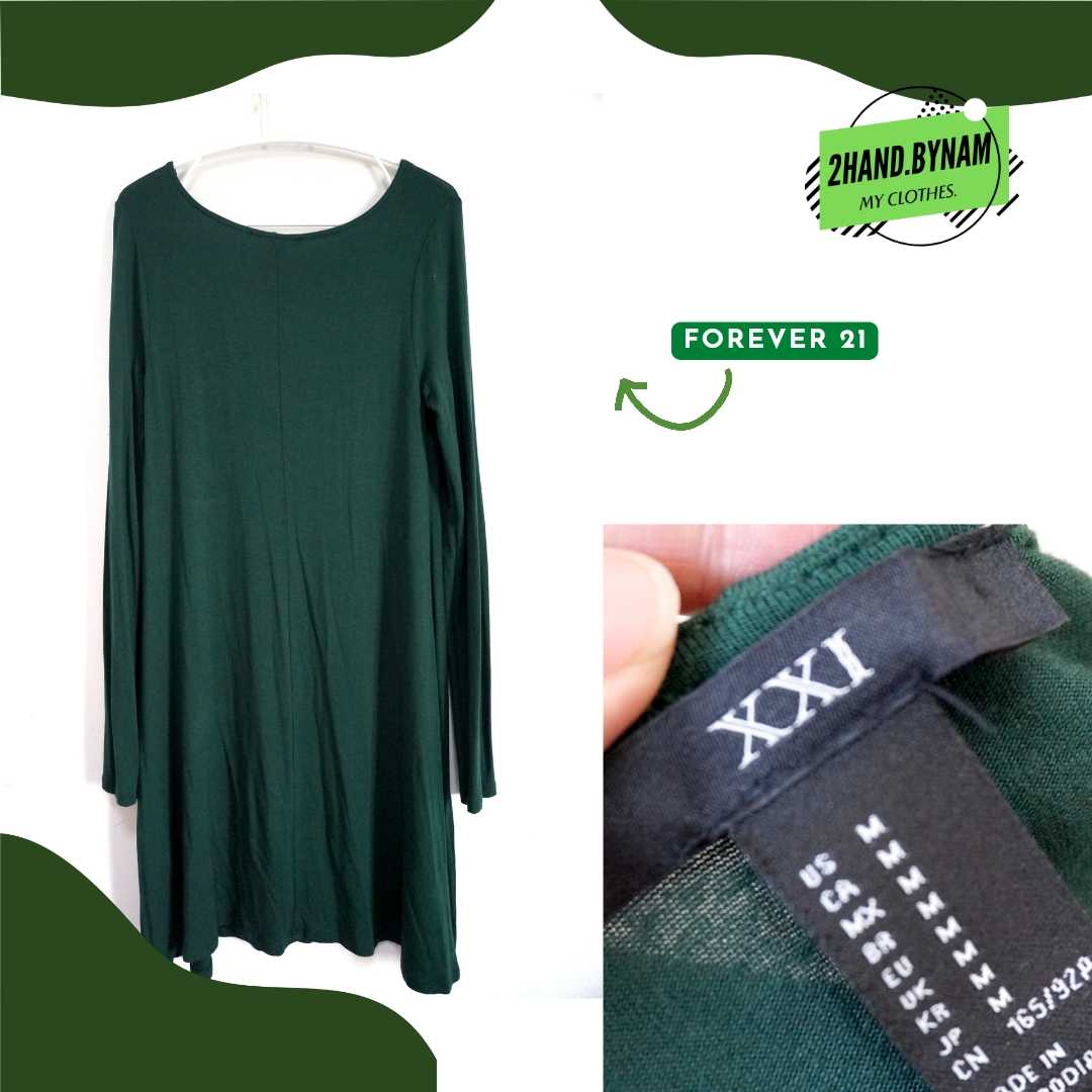 [XXI] ชุดเดรส แขนยาว สีเขียว
