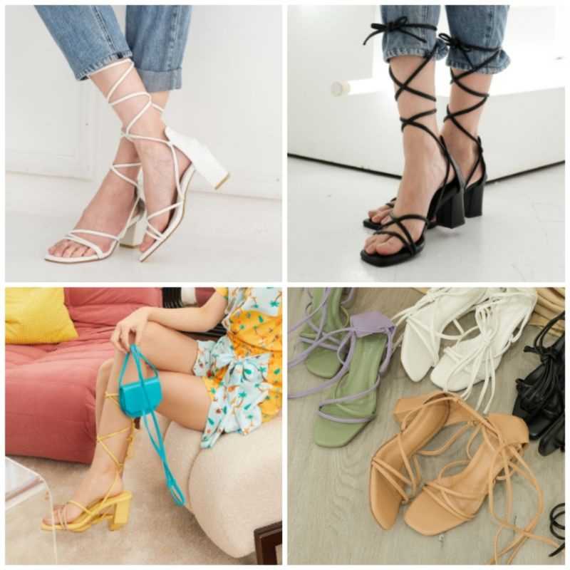 รองเท้าส้นสูง เชือกพันขา  สี WHITE , BLACK , KHAKI , YELLOW  /  รุ่นHH.115 