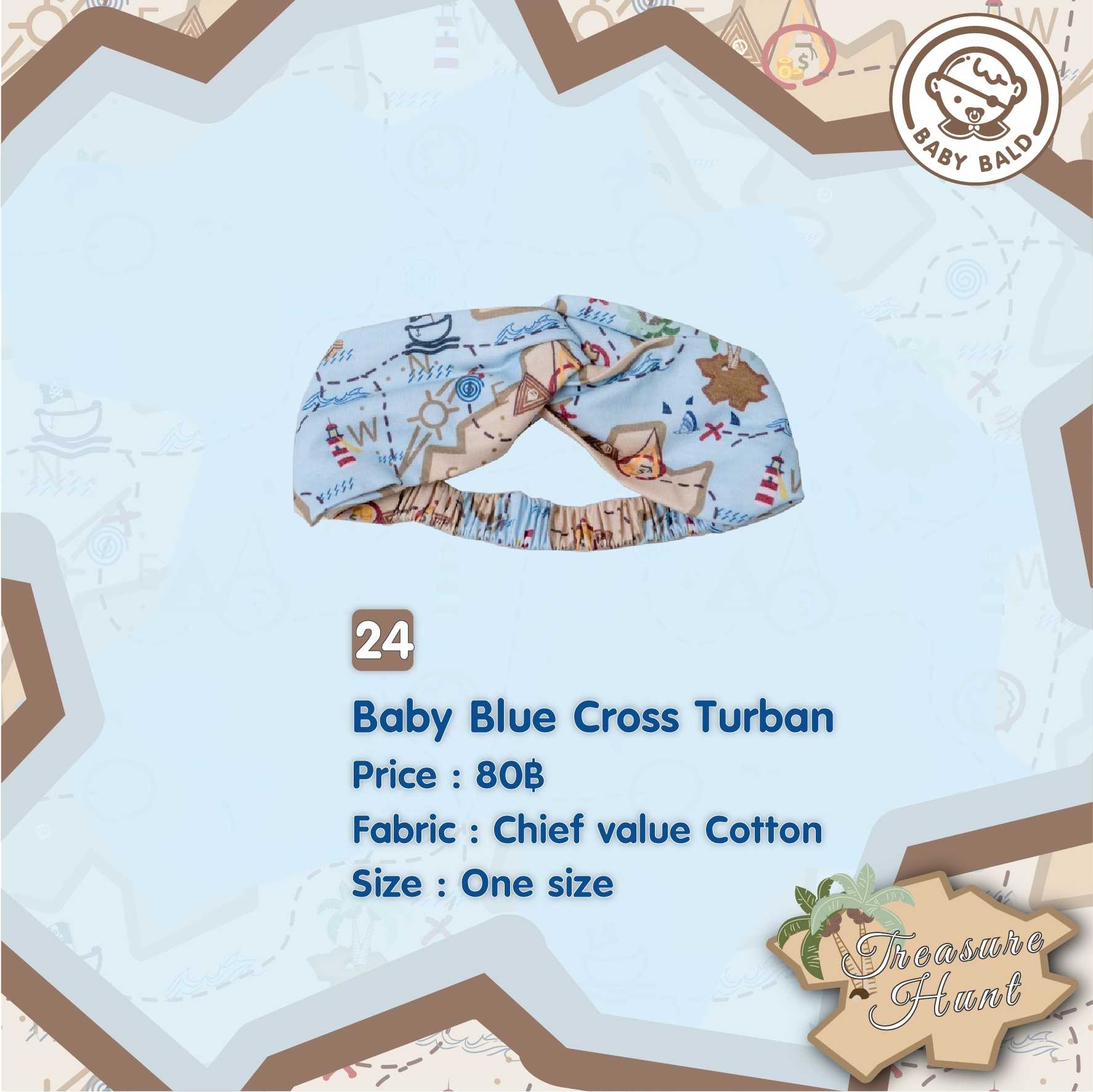 24 Treasure Hunt Baby Blue Cross Turban
