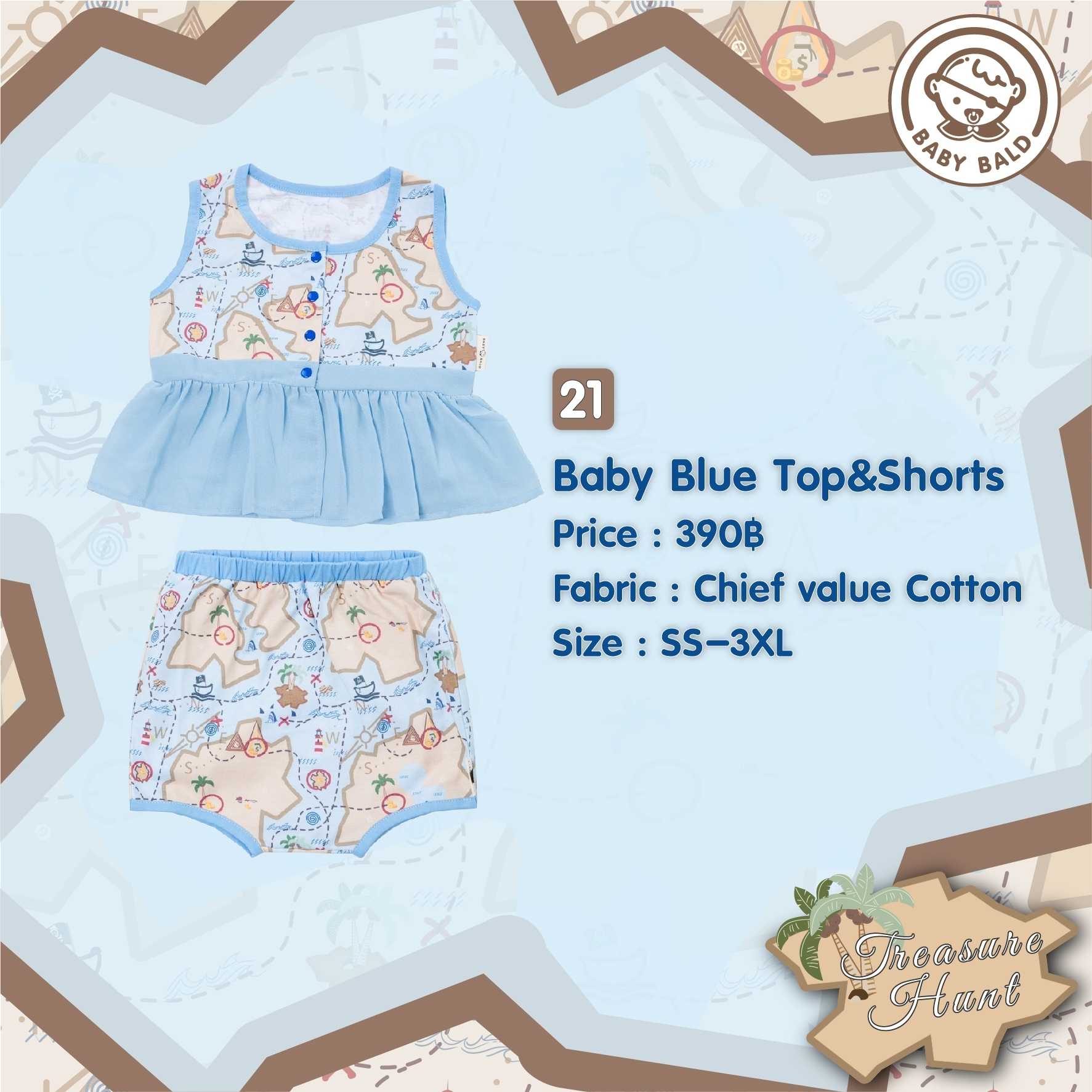 21 Treasure Hunt Baby Blue Top&Shorts