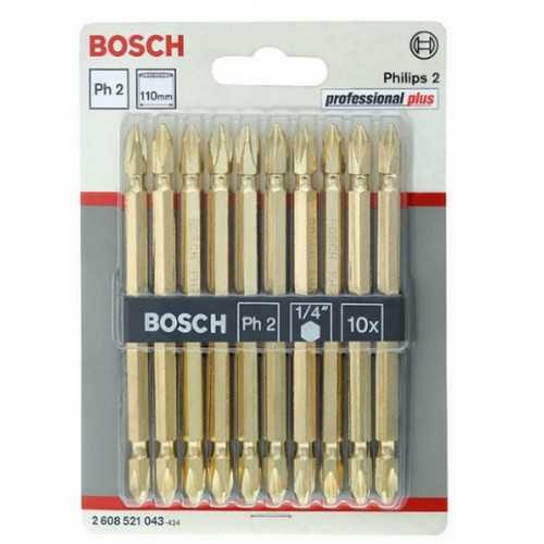 BOSCH  ดอกไขควงลม PH2x110mm  ขนาด : PH2 (+2) ยาว 110MM.  สี : สีทอง  จำนวน : 10 ชิ้น / Pack