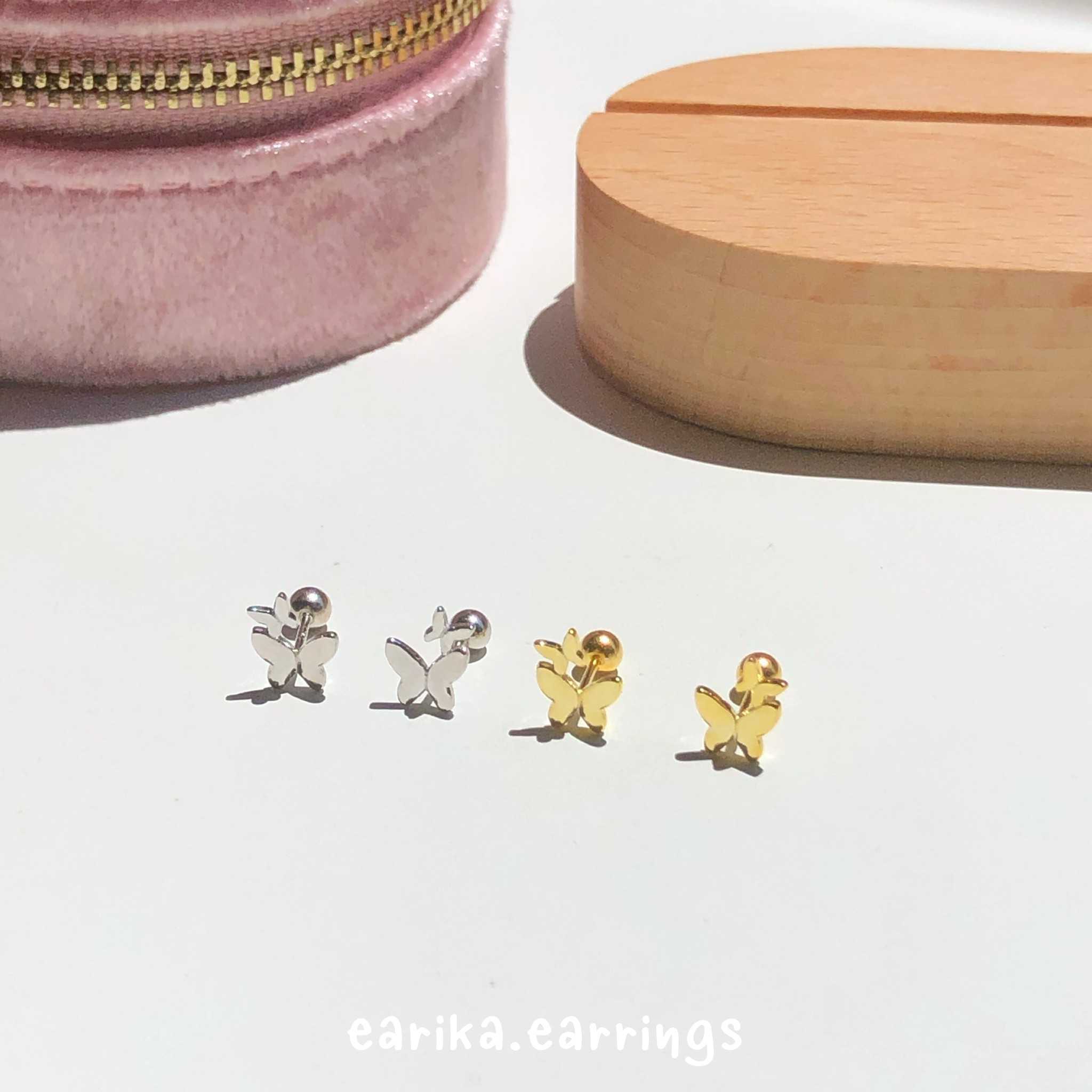 earika.earrings - twin butterfly piercing จิวหูเงินแท้จี้ผีเสื้อ เหมาะสำหรับคนแพ้ง่าย