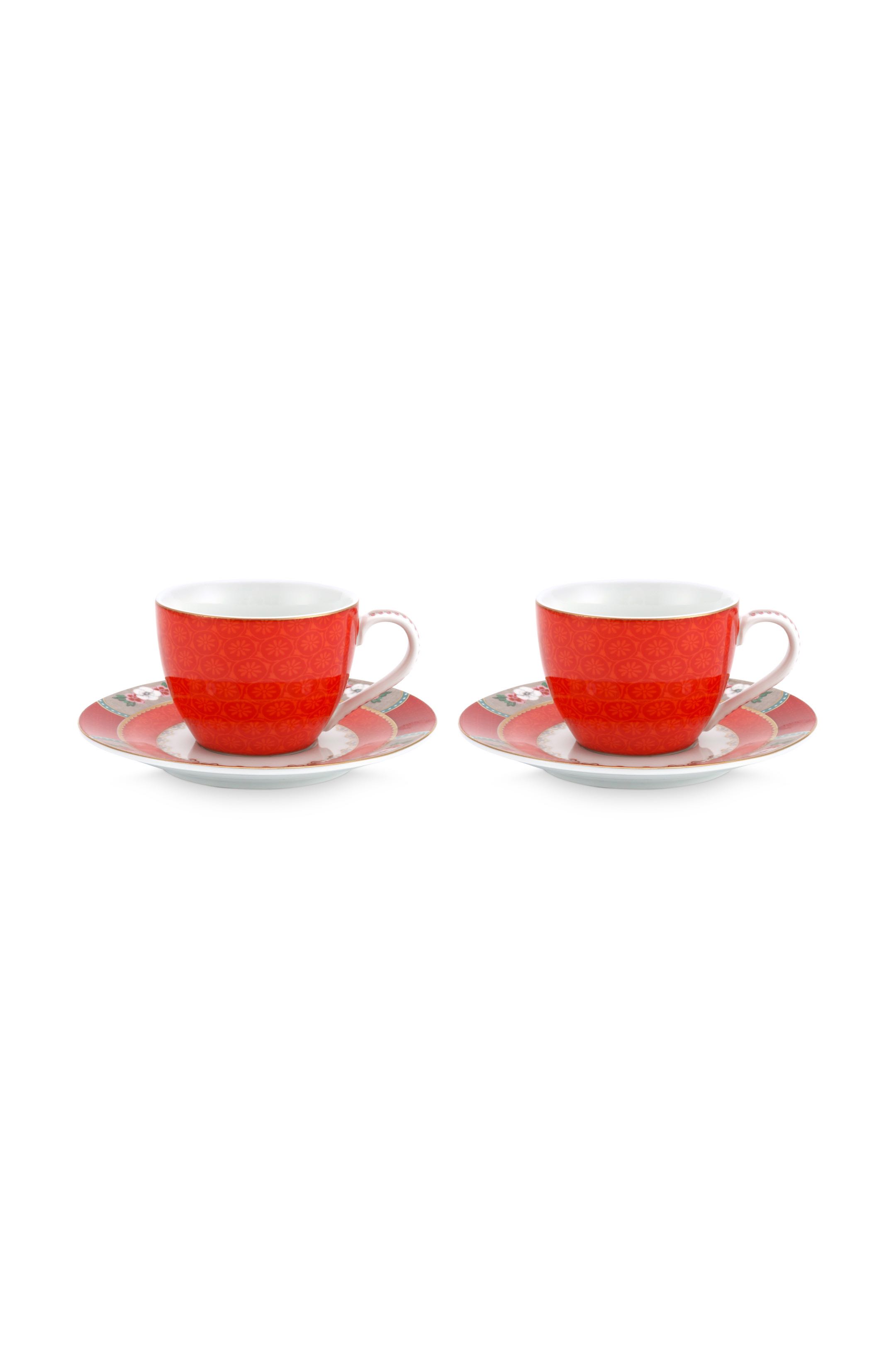 Blushing Birds Red - Set 2 Espresso Cups & Saucers 120 ml