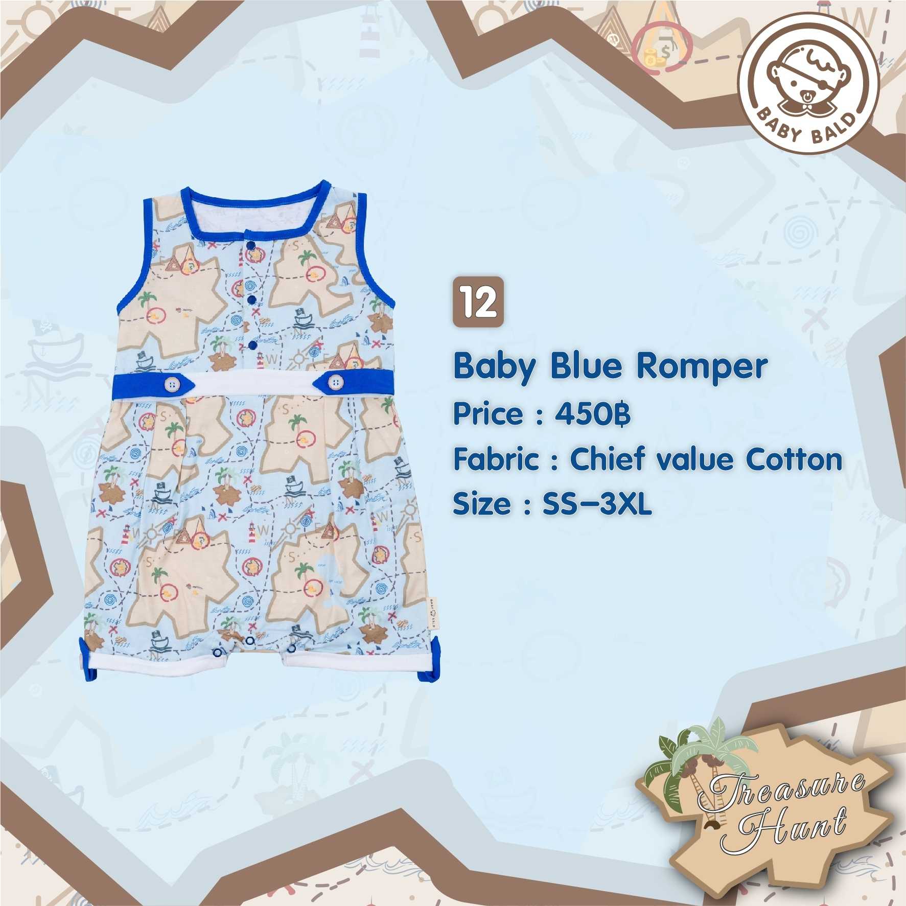 12 Treasure Hunt Baby Blue Romper