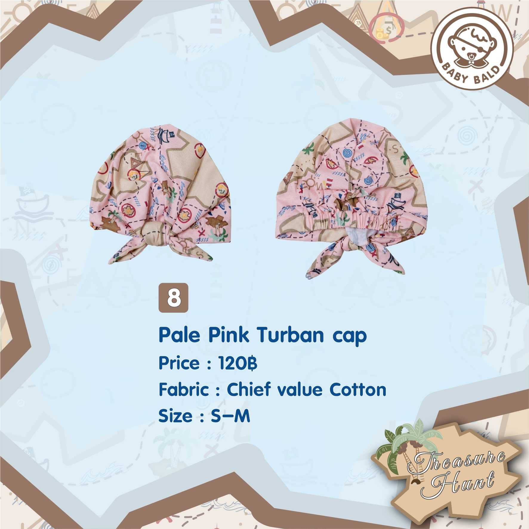 8 Treasure Hunt Pale Pink Turban Cap