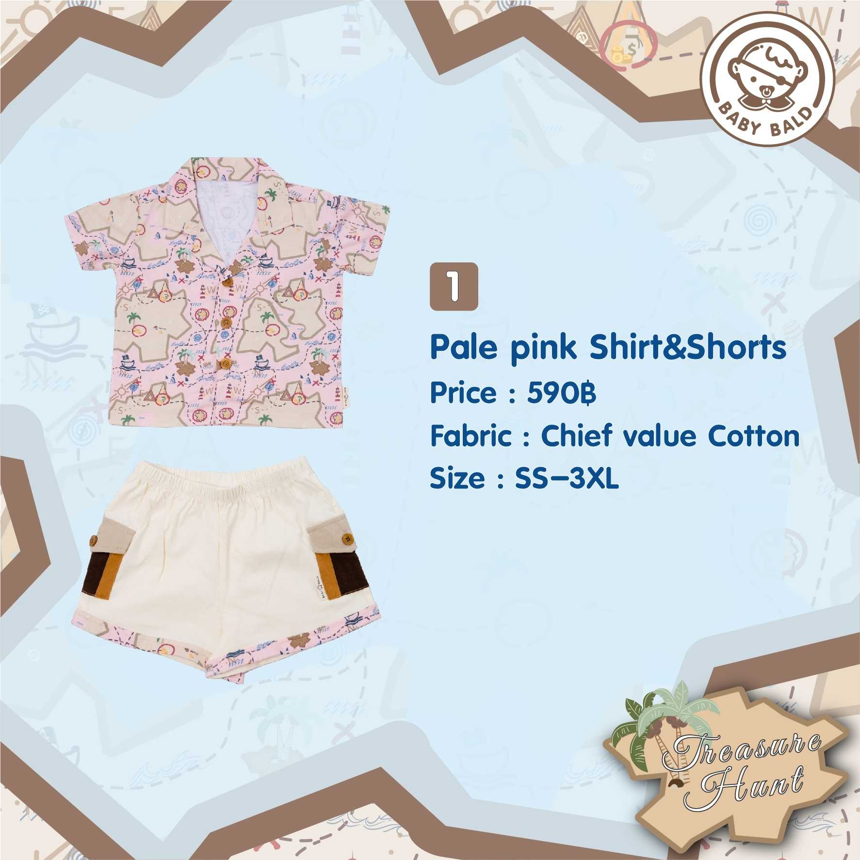 1 Treasure Hunt Pale Pink Shirt&Shorts