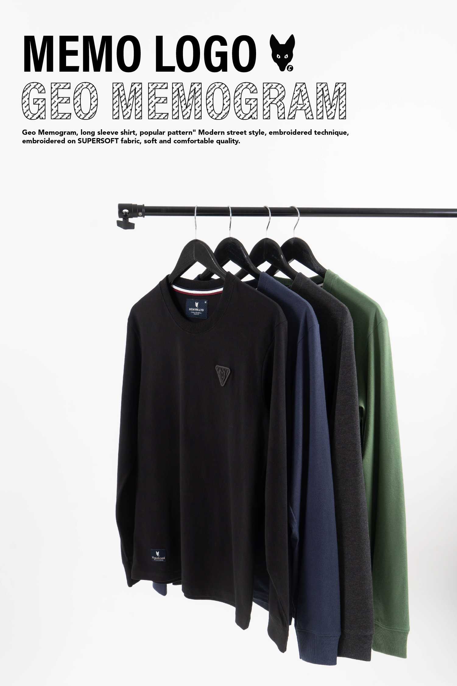 เสื้อยืดแขนยาว Memo Supersoft Premium งานปัก รุ่น Geo Memogram สินค้าลิขสิทธิ์แท้