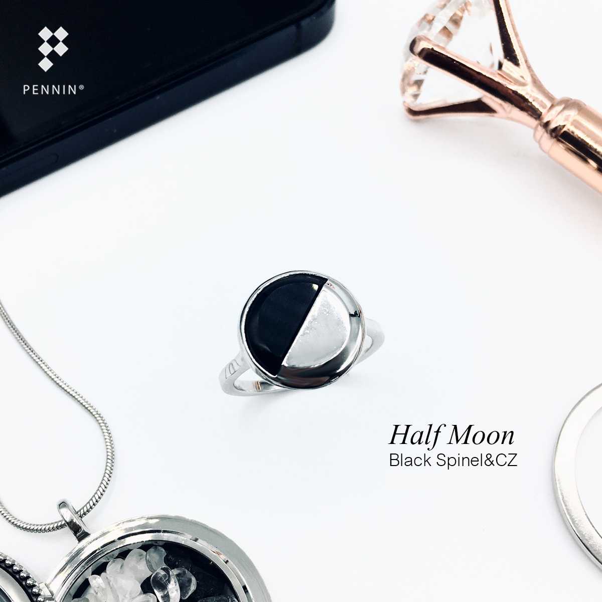 [SALE30%] RW6241302 Half Moon: แหวนนิลแท้ เงินแท้ ดุจพระจันทร์ครึ่งดวง ดึงดูดโชคลาภ ปกป้องคุ้มครอง