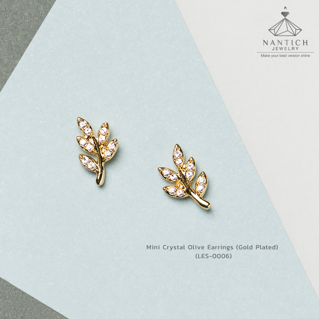 Mini Crystal Olive Earrings (Gold Plated) (LES-0006)
