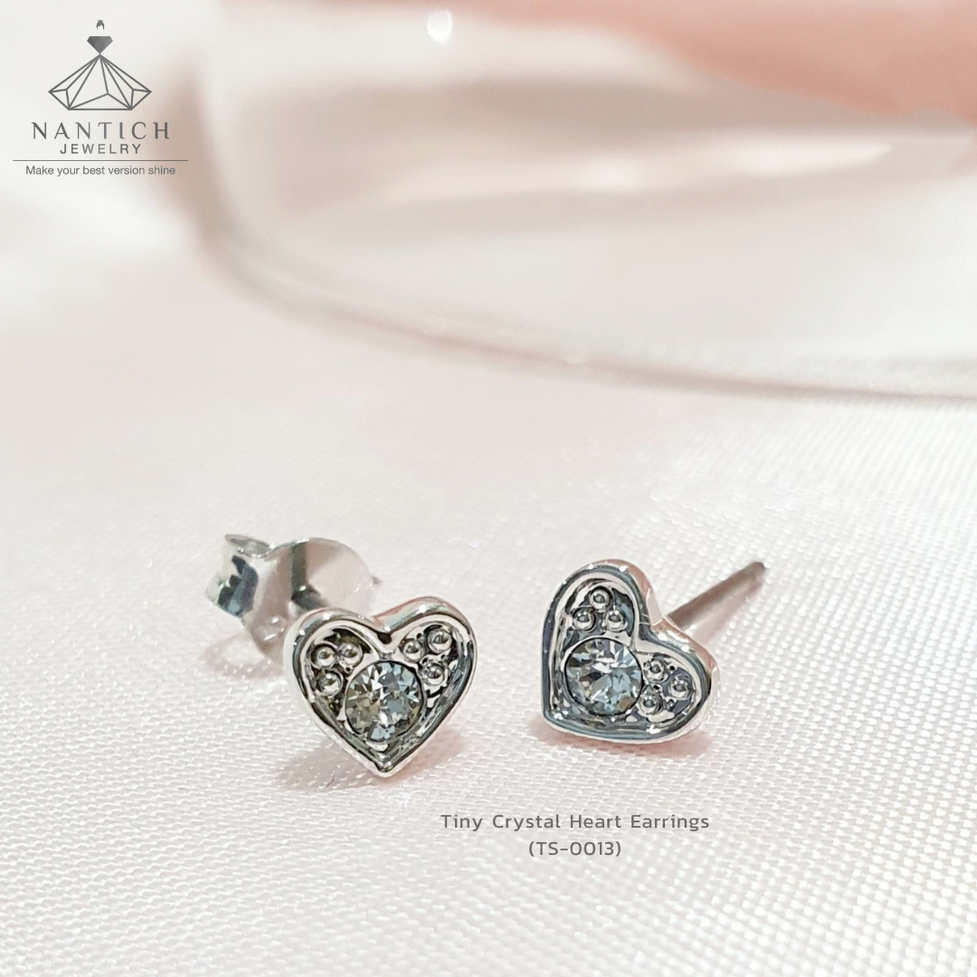 Tiny Crystal Heart Earrings (TS-0013)
