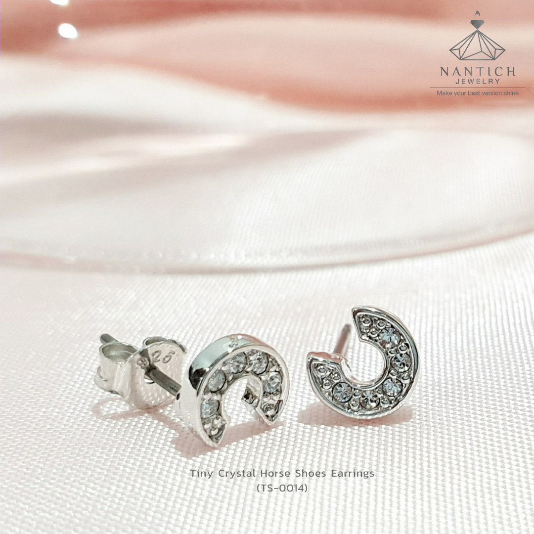 Tiny Crystal Horse Shoes Earrings (TS-0014)