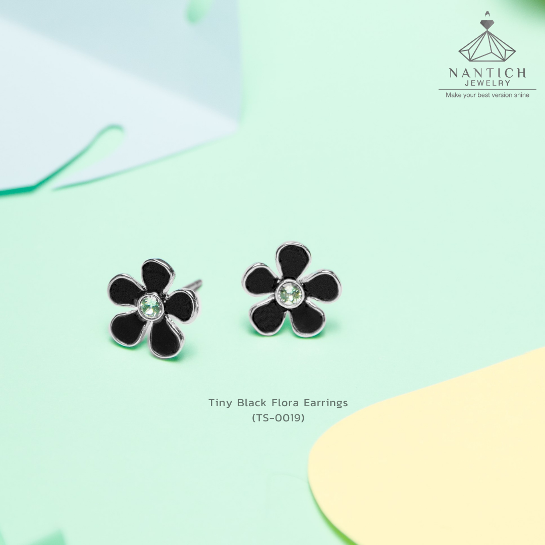 Tiny Black Flora Earrings (TS-0019)