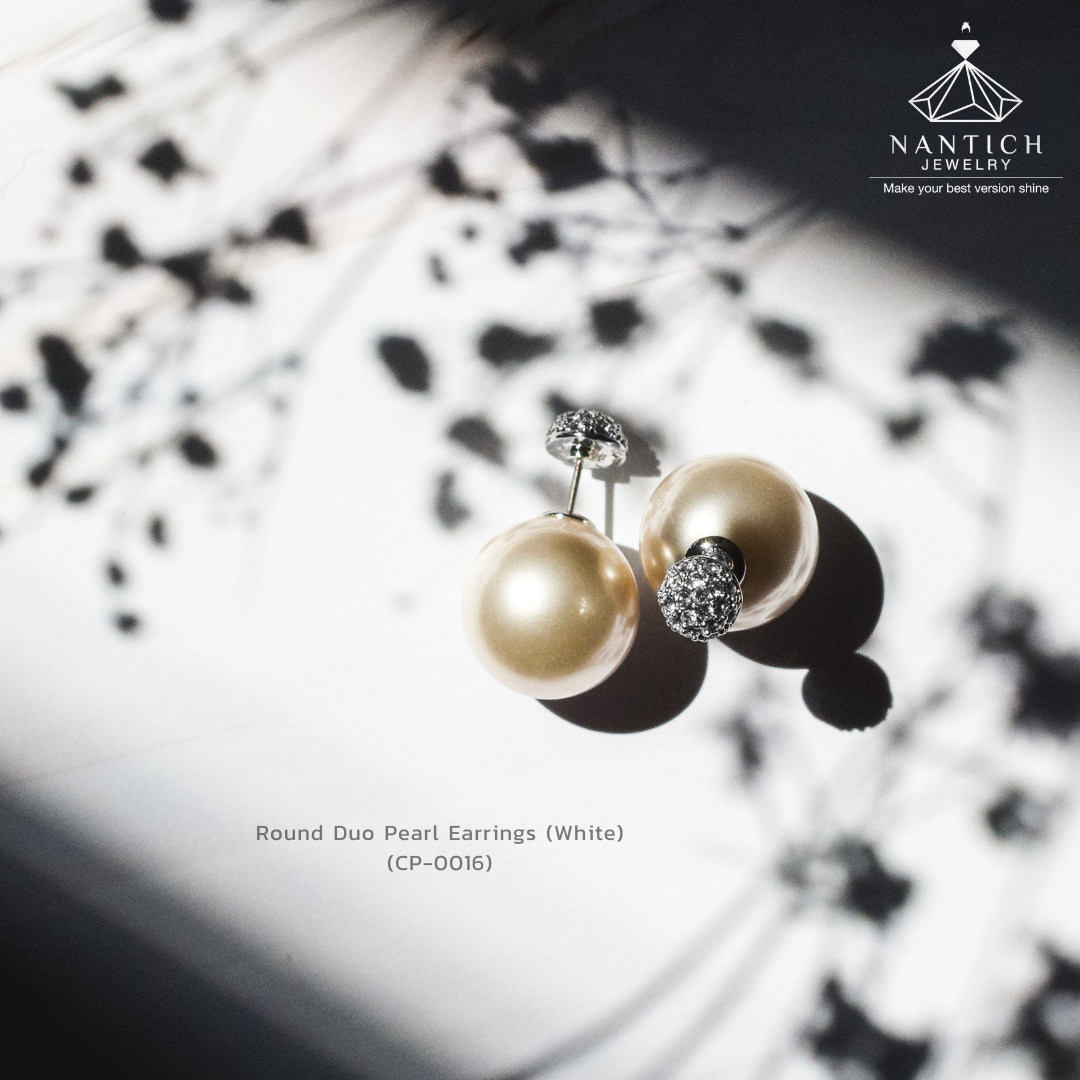 Round Duo Pearl Earrings (White) (CP-0016)