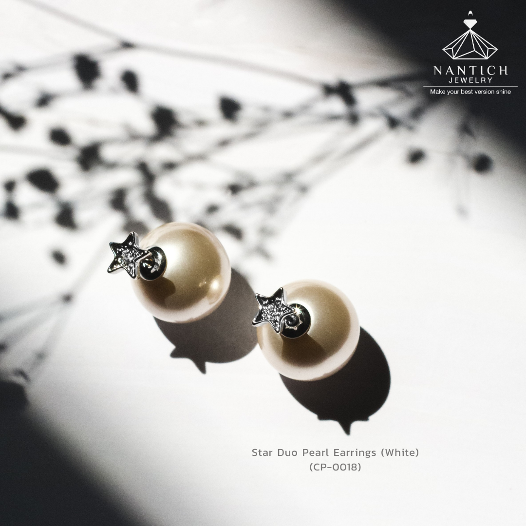 Star Duo Pearl Earrings (White) (CP-0018)