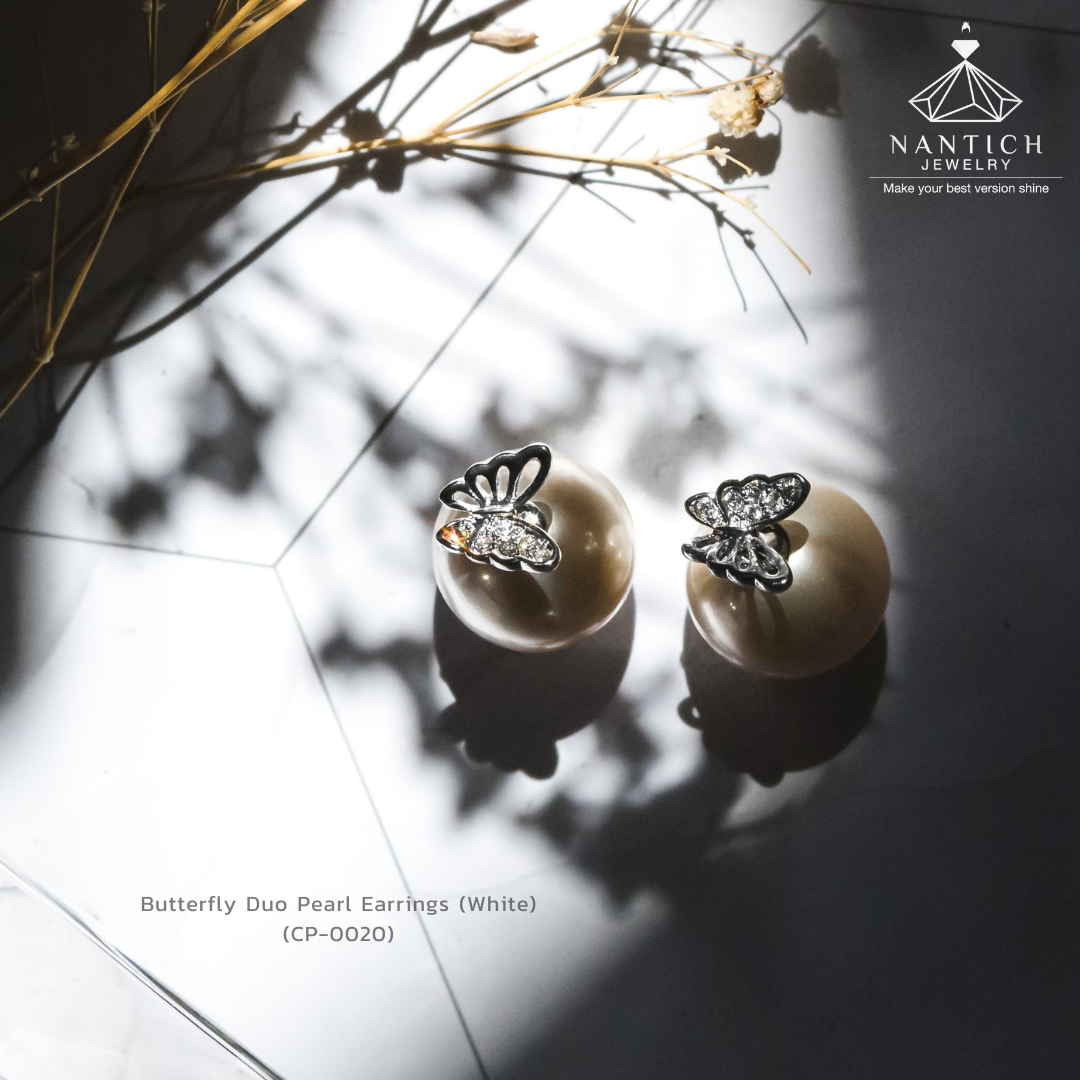 Butterfly Duo Pearl Earrings (White) (CP-0020)