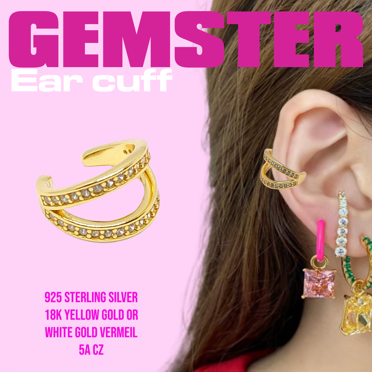 [พร้อมส่ง-Sample sale] Clear Cz Ear cuff (Yellow gold setting)