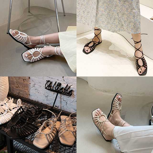 รองเท้าแตะ สานๆ เชือกยาวพันขา  (OBB25)   สี WHITE , BLACK , APRICOT