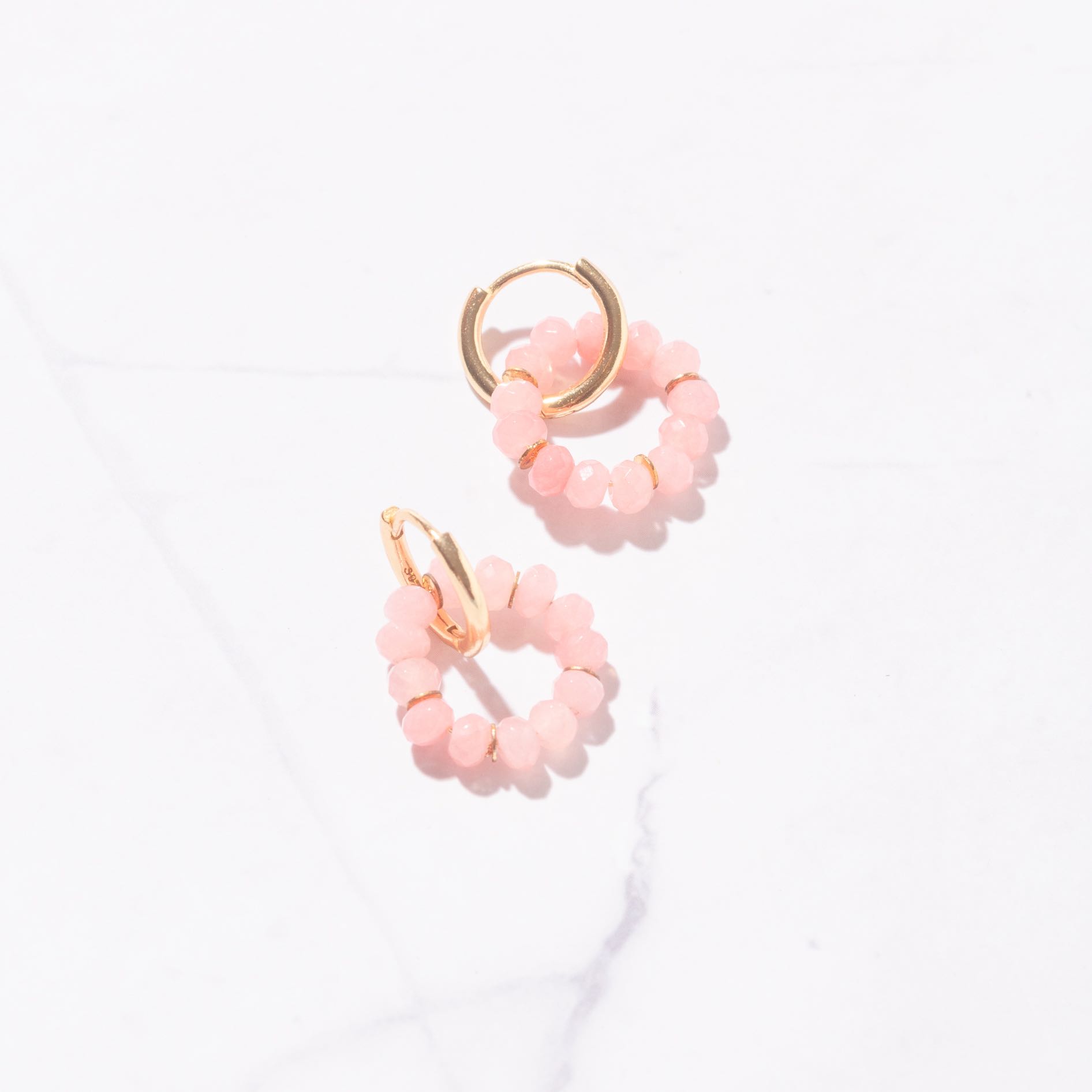 ROSE QUARTZ-LUCKY STONE Hoop Earrings