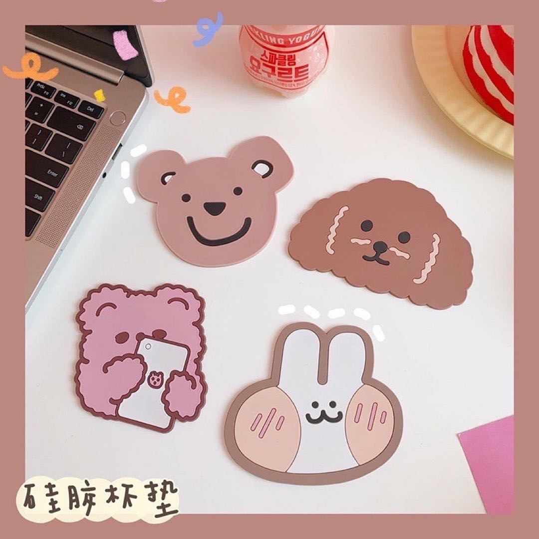 𝙲𝚞𝚝𝚎 𝙲𝚘𝚊𝚜𝚝𝚎𝚛𝚜 💕💕 เซตที่รองแก้ว แผ่นรองแก้ว ซิลิโคน 4 ลาย 4 ชิ้น