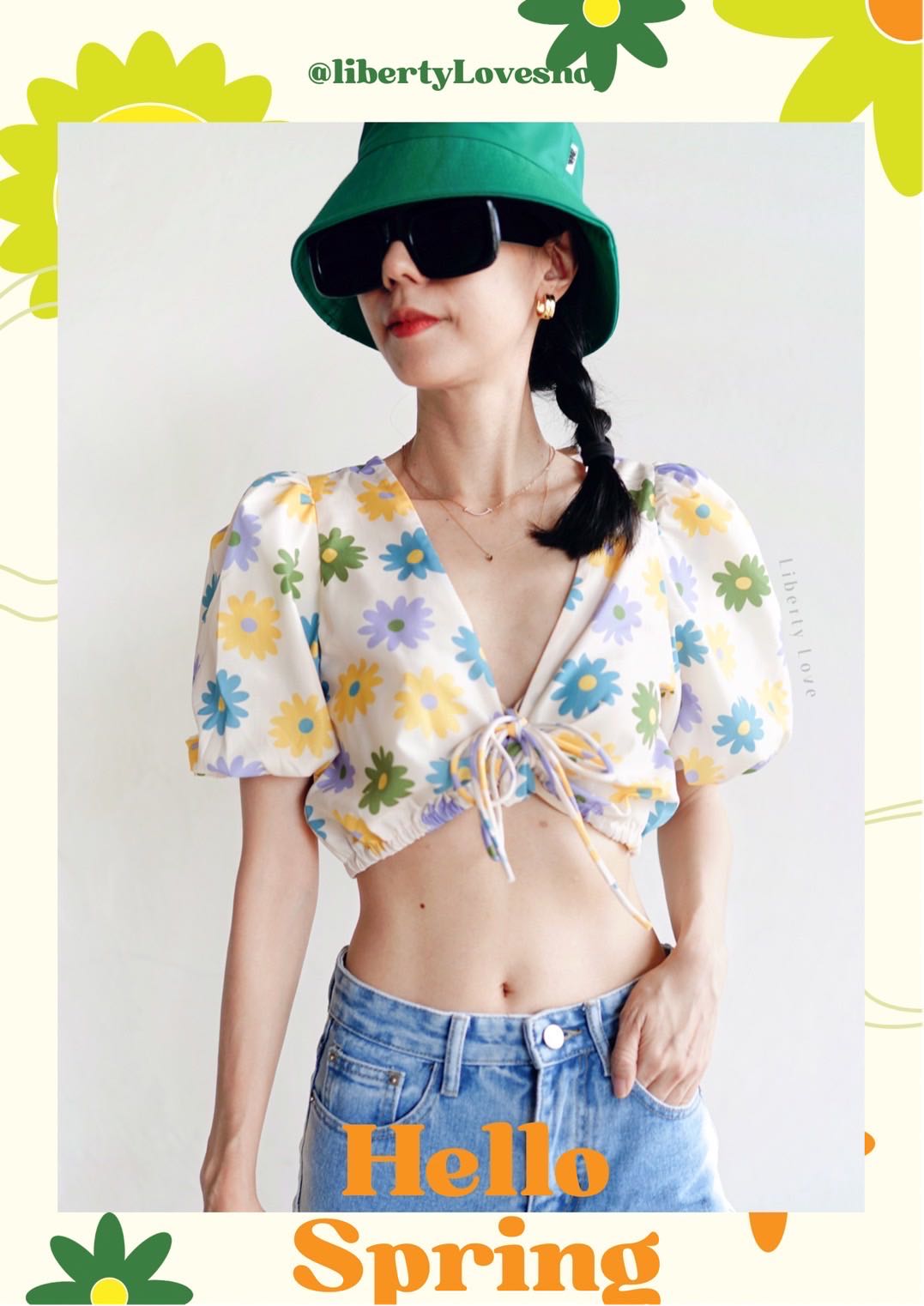 4485 Flowers printed tie-front crop top 