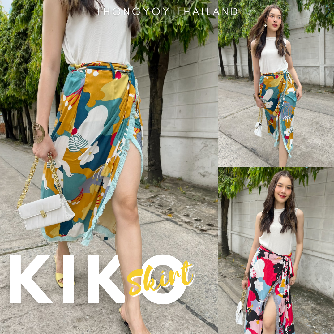 Wrap Skirt -กระโปรงทรงผูกป้าย ลายKIKO