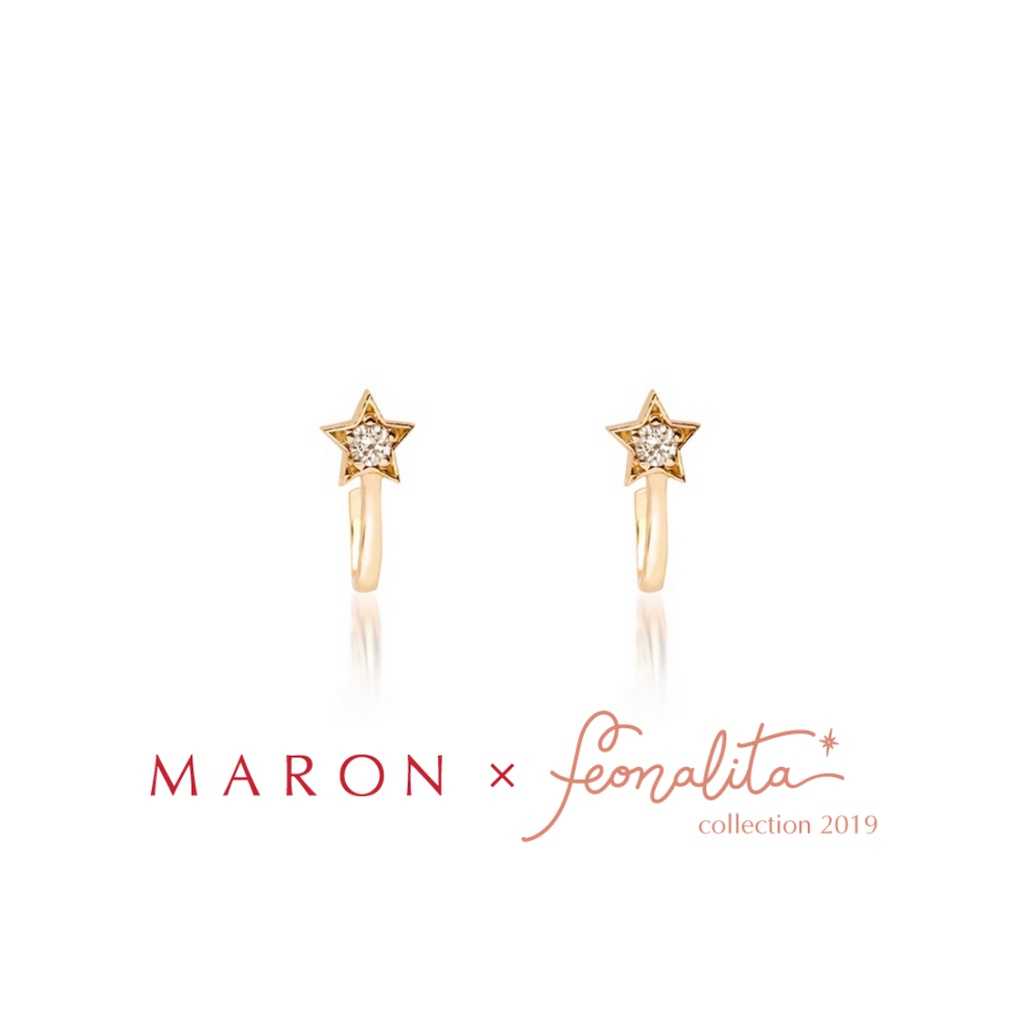 MARON - Feo Stars Front Earring ชุบสี Beige Gold ต่างหูแป้น พลอยเพทายสีขาว เงินแท้925