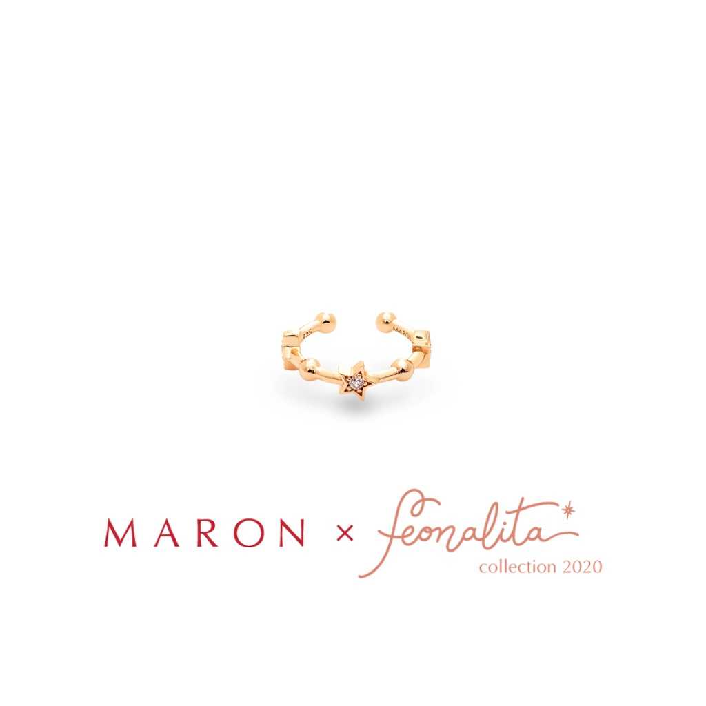 MARON - Feo Stars Hoop Ring Earcuff ชุบสี Beige Gold ต่างหูหนีบ พลอยเพทายสีขาว เงินแท้925