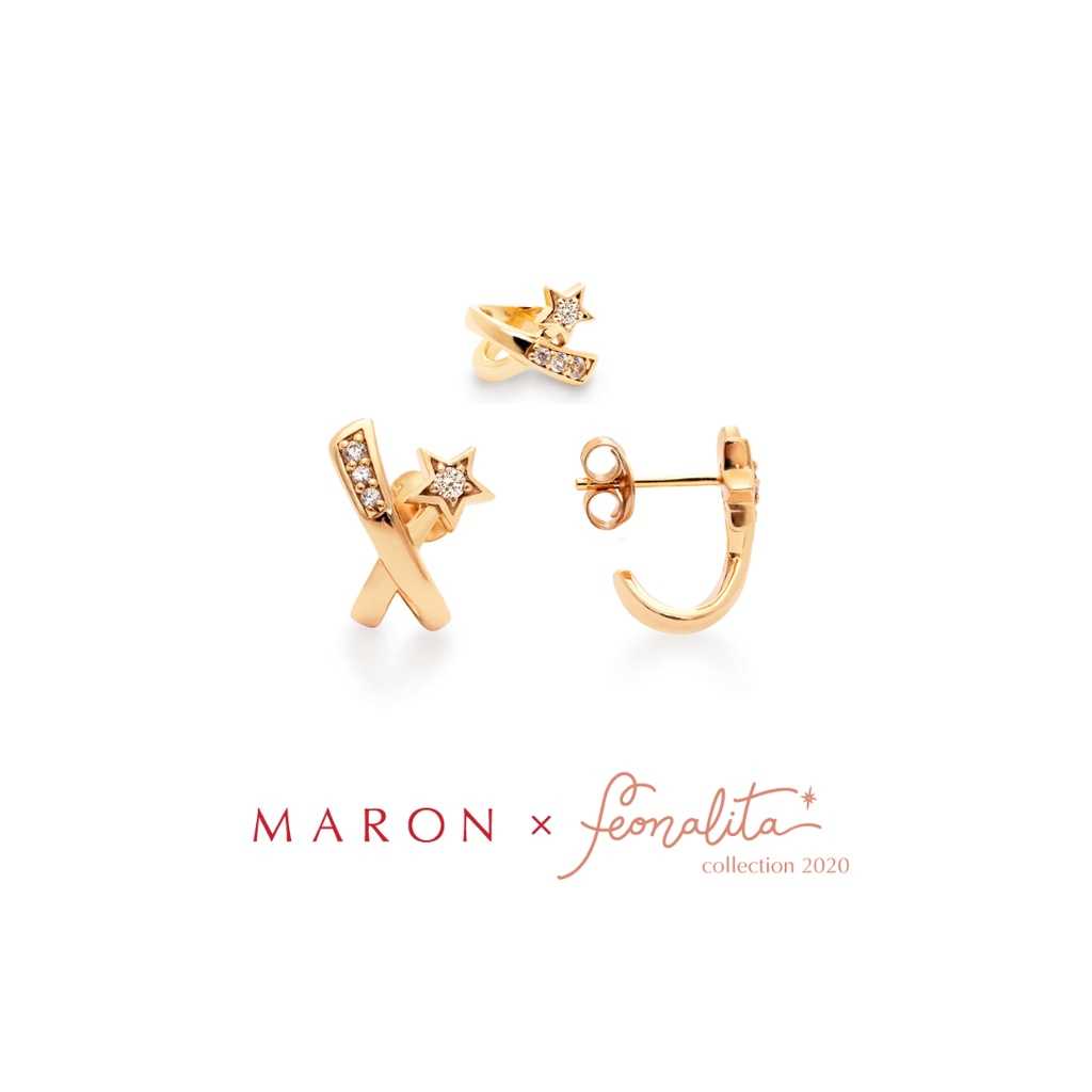 MARON - Feo Stars (2020) Set5 ต่างหูหนีบ ต่างหูแป้น พลอยเพทายสีขาว เงินแท้925