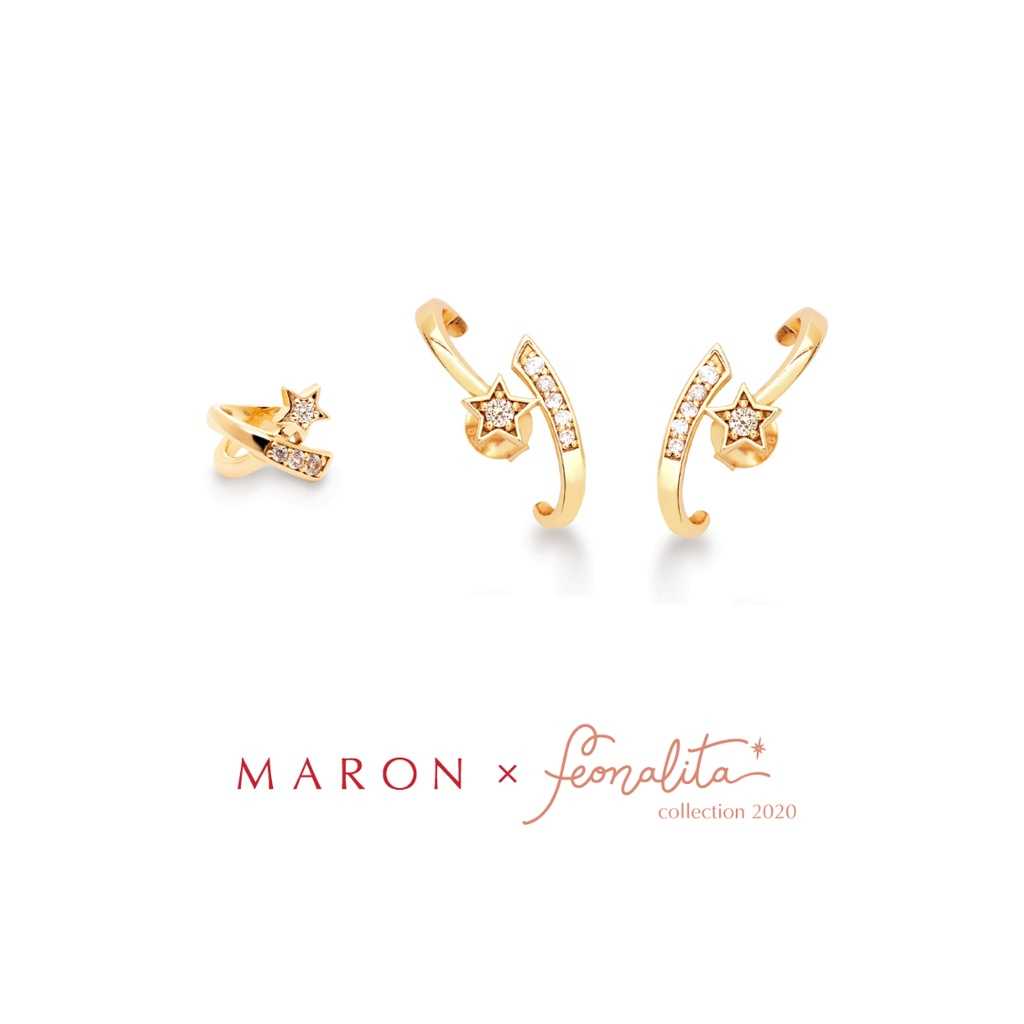 MARON - Feo Stars (2020) Set4 ต่างหูหนีบ ต่างหูแป้น พลอยเพทายสีขาว เงินแท้925