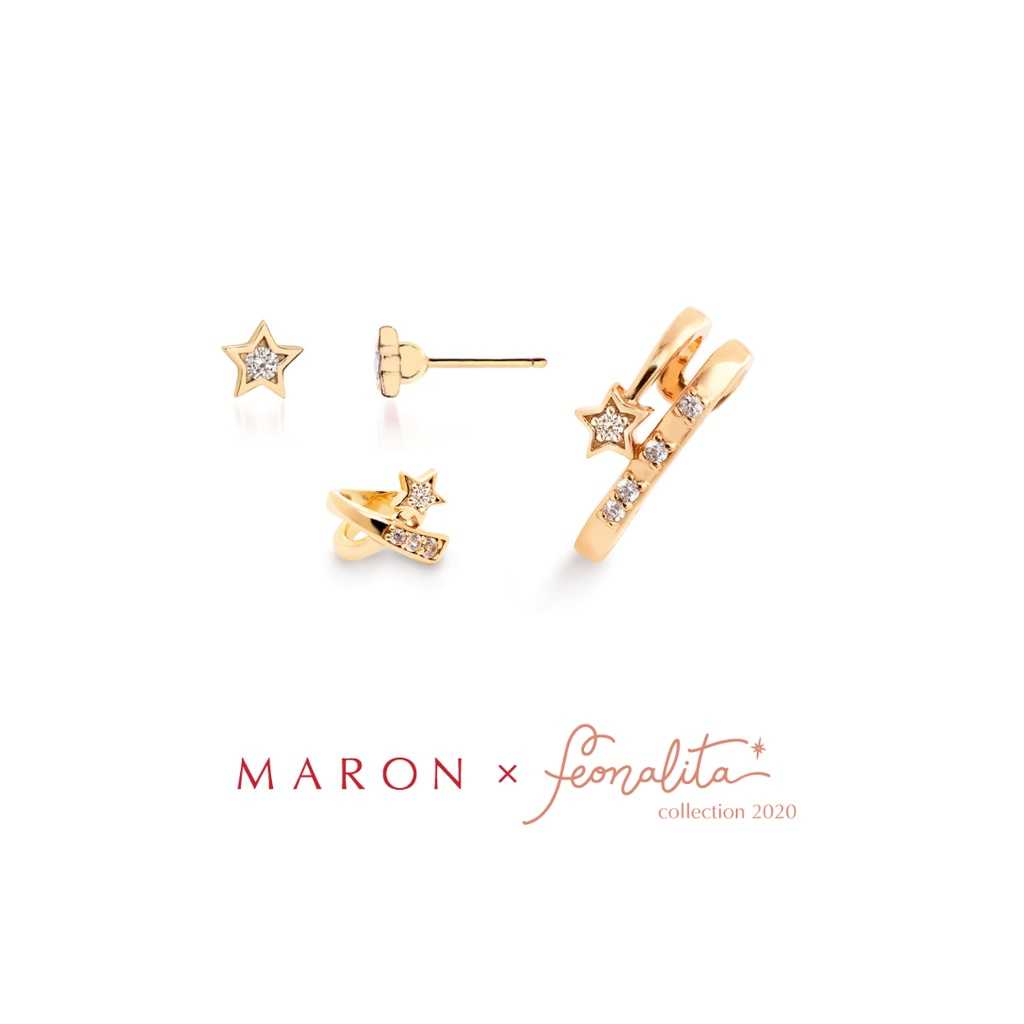 MARON - Feo Stars (2020) Set7 ต่างหูหนีบ ต่างหูแป้น พลอยเพทายสีขาว เงินแท้925