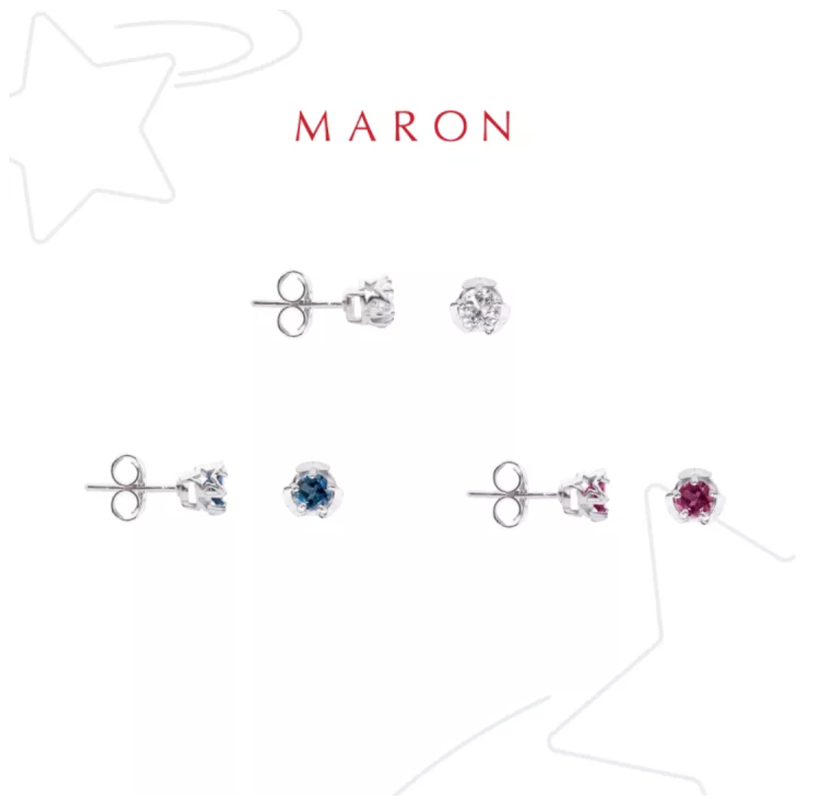 MARON - Shooting Stars Stud Earrings ต่างหูเสริมดวง พลอยแท้ 3สี3สไตล์ เงินแท้925