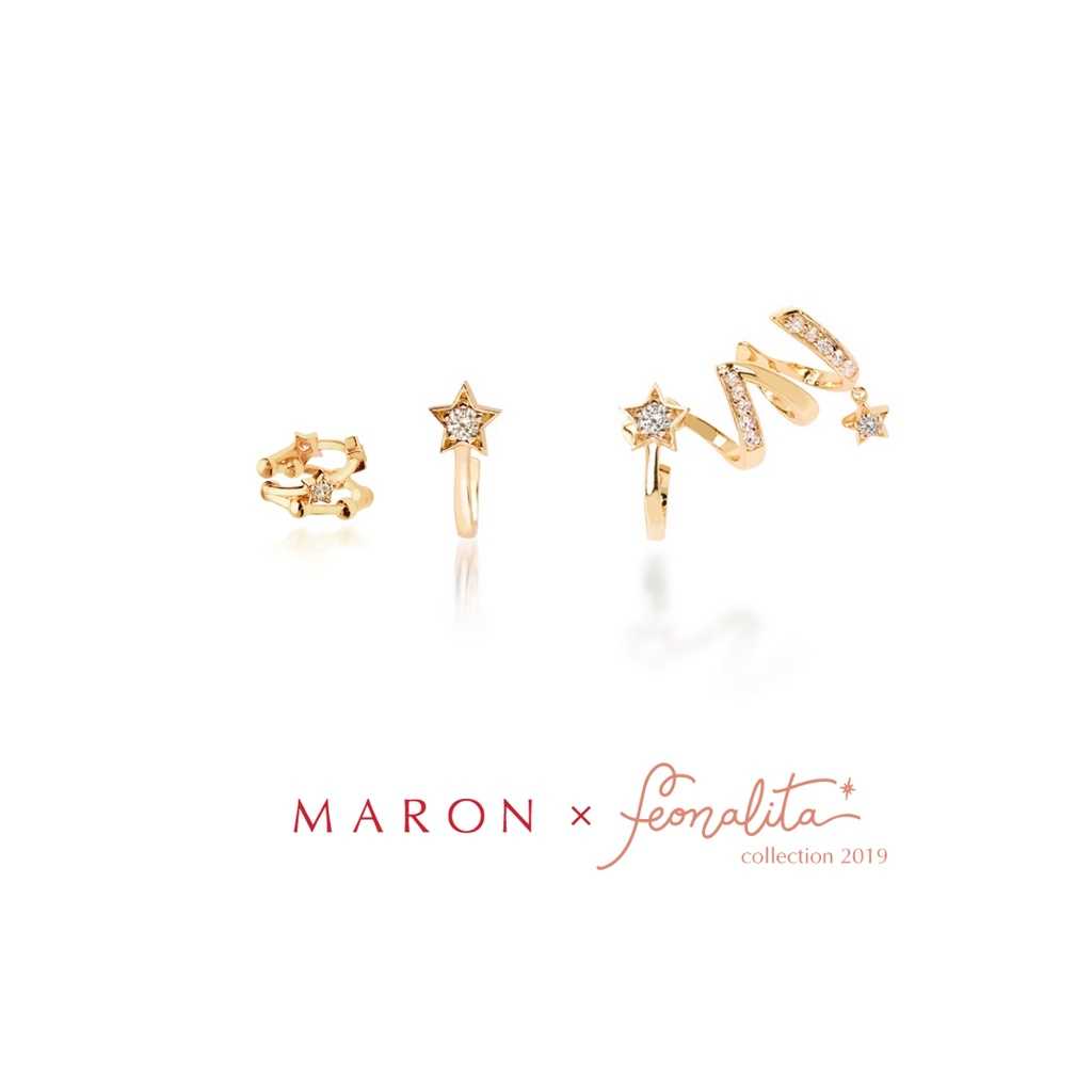 MARON - Feo Stars (2019) Set5 ต่างหูหนีบ ต่างหูแป้น พลอยเพทายสีขาว เงินแท้925