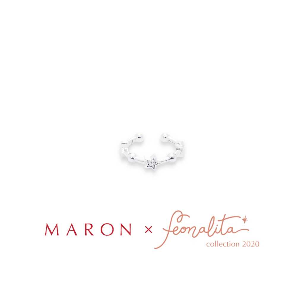 MARON - Feo Stars Hoop Ring Earcuff ชุบสี White Gold ต่างหูหนีบ พลอยเพทายสีขาว เงินแท้925