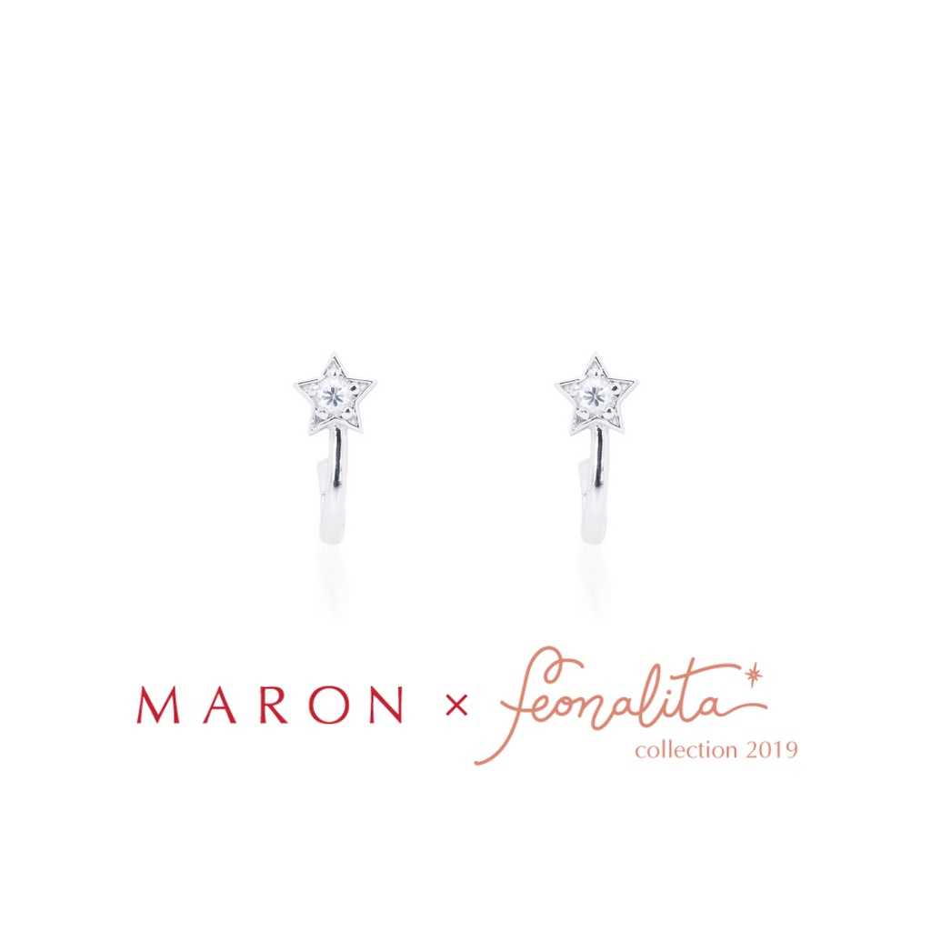 MARON - Feo Stars Front Earring ชุบสี White Gold ต่างหูแป้น พลอยเพทายสีขาว เงินแท้925