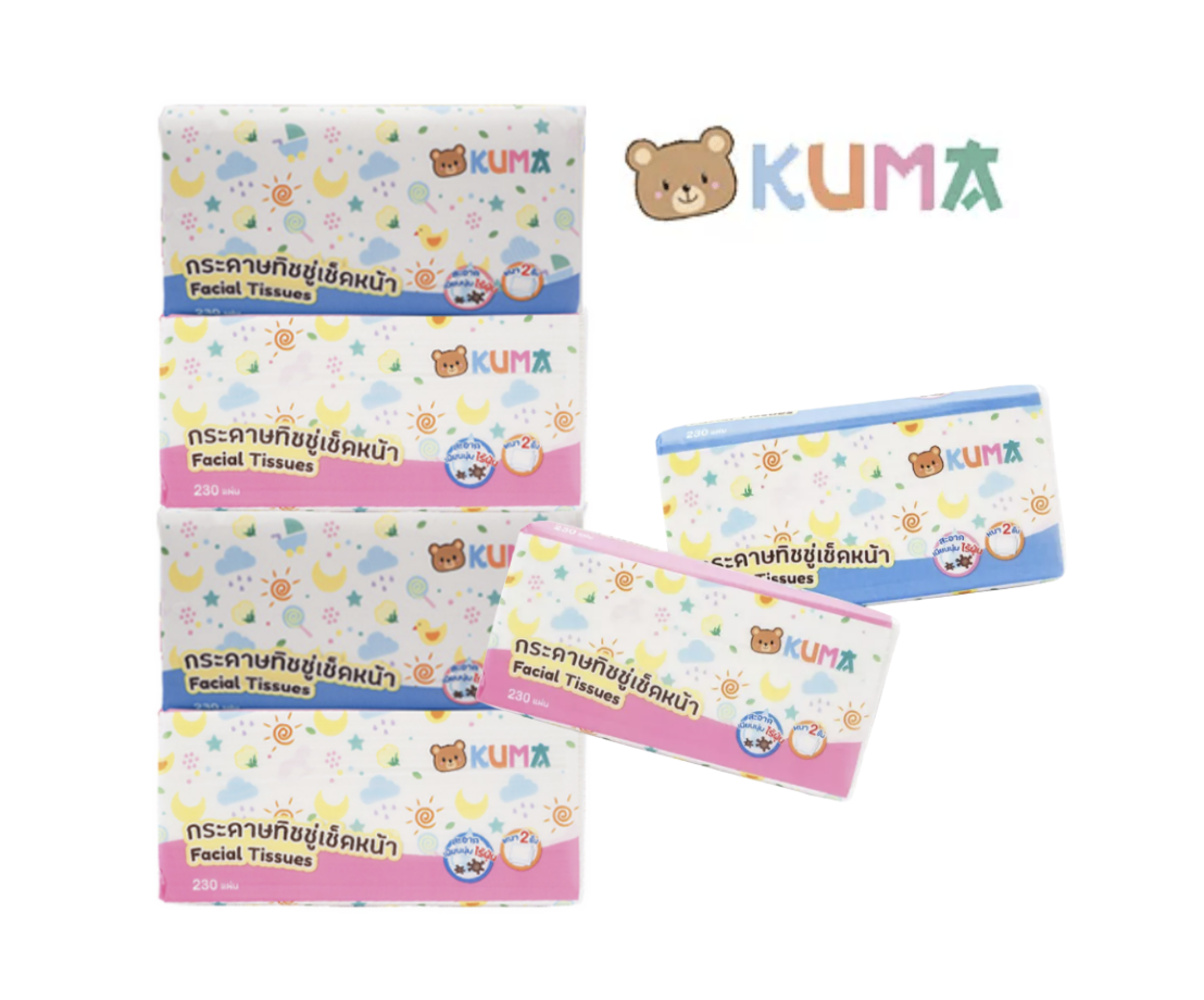 กระดาษทิชชู่เช็ดหน้า คุมะ 230แผ่น