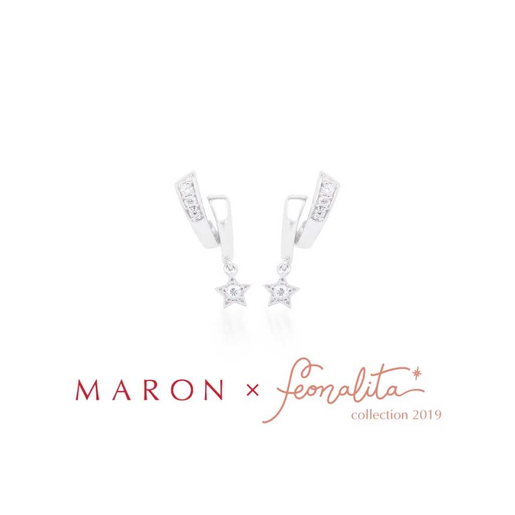 MARON - Feo Stars Dangle Earring ชุบสี White Gold ต่างหูห้อย พลอยเพทายสีขาว เงินแท้925