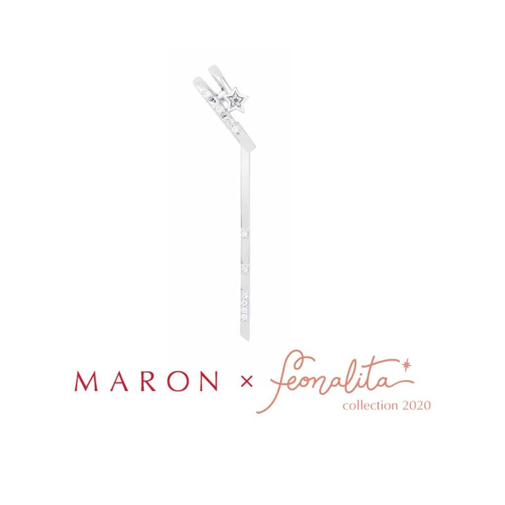 MARON - Feo Stars Orbit Line Ear Cuff ชุบสี White Gold ต่างหูหนีบ พลอยเพทายสีขาว เงินแท้925