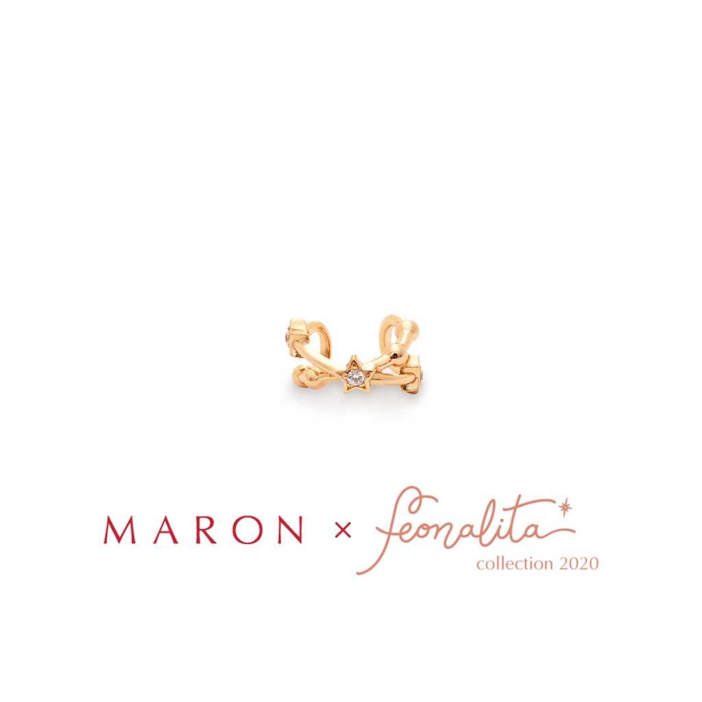 MARON - Feo Stars Hoop Cross Earcuff ชุบสี Beige Gold ต่างหูหนีบ พลอยเพทายสีขาว เงินแท้925