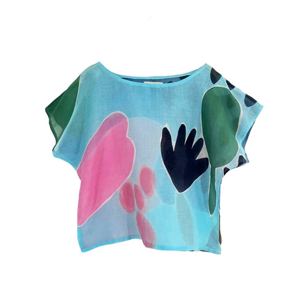 (Pre-order)Abstract Cotton Voie Kimono Blouse For Summer Beach Vacation
