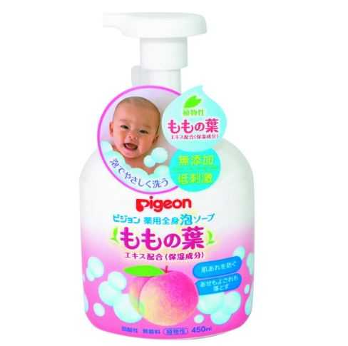 โฟมอาบน้ำเบบี้  Pigeon Peach Leaf Medicinal Body Foam Soap , 450ml , นำเข้าญีปุ่น