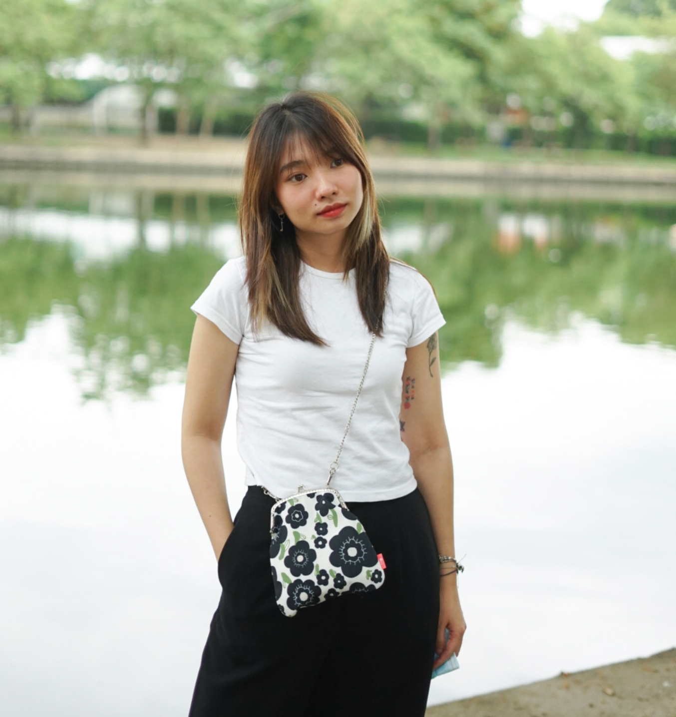 Black flower set bag