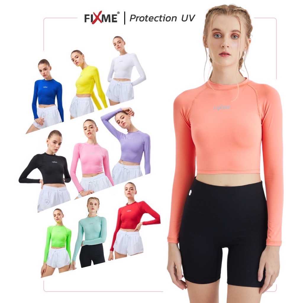เสื้อวิ่งเอวลอย แขนยาว  รุ่น Shine เสื้อเอวลอย เสื้อวิ่งกันแดด UV99% มาตรฐานUSA