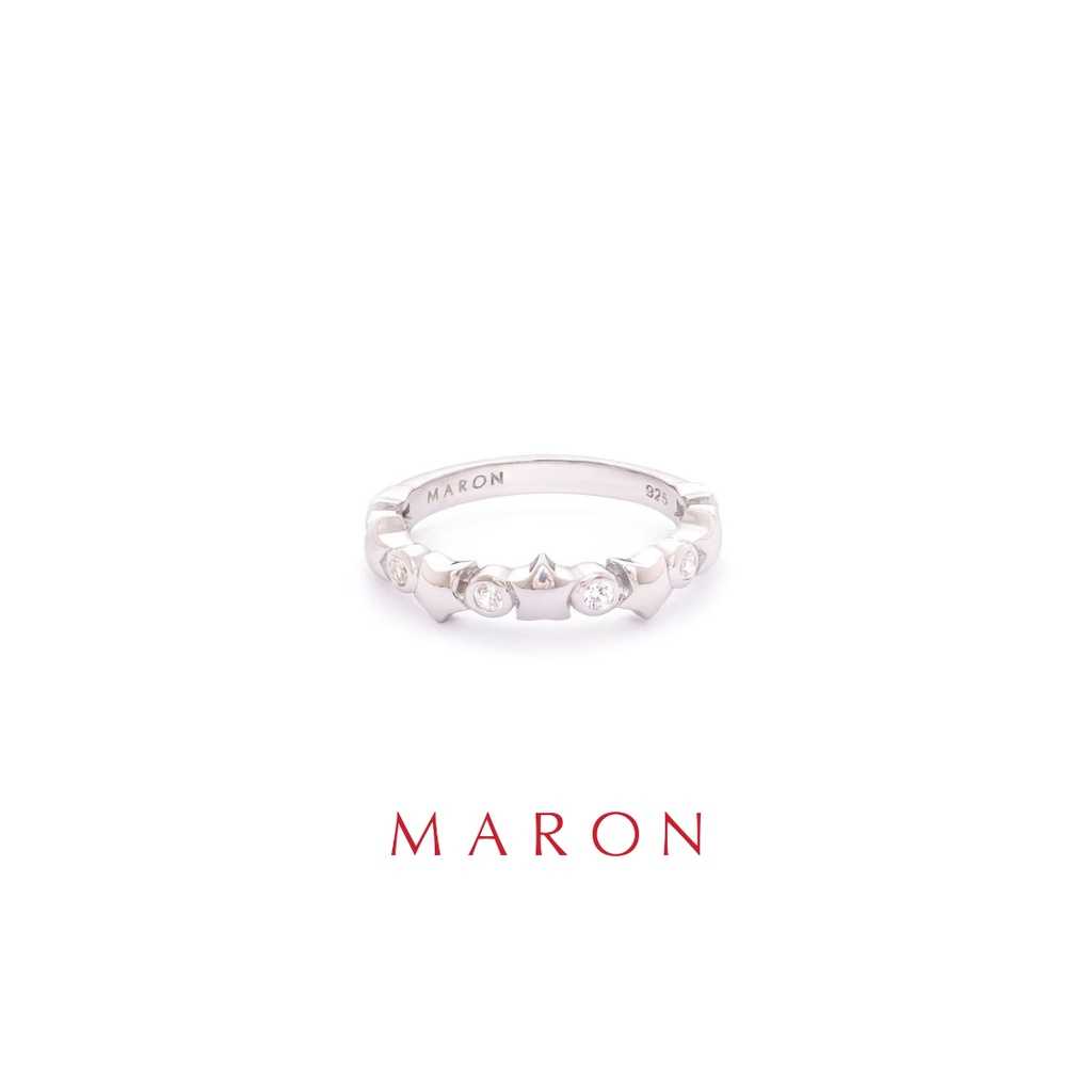 MARON - Mythical Stars Band Ring with White Zircon ชุบ White Gold พลอยเพทายสีขาว เงินแท้925