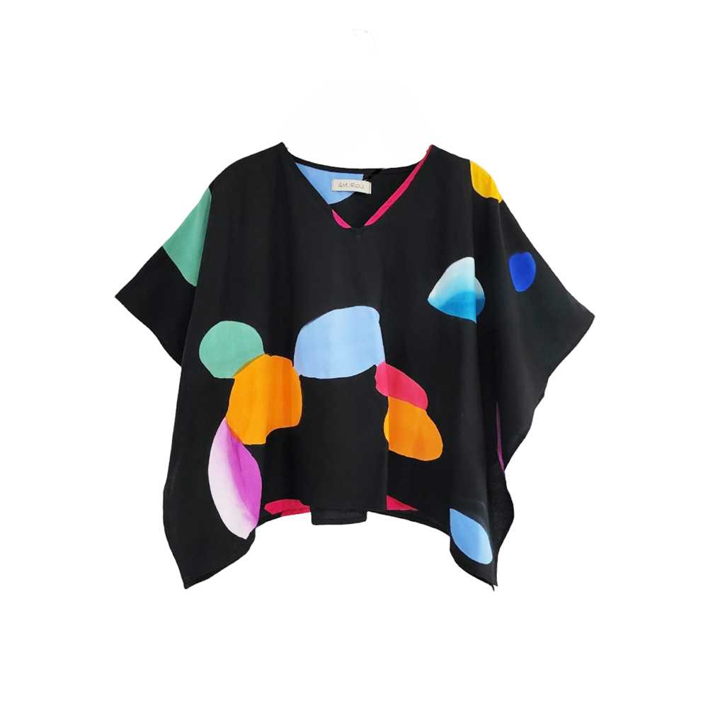 (Pre-order)Poncho Cotton Rayon Blouse V Nack Hand paint For Summer Beach Vacation Small Size