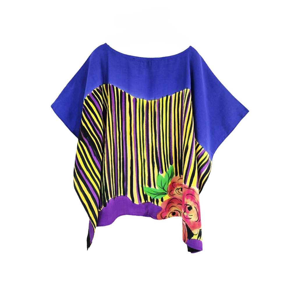 (Pre-order)Poncho Normal Size Cotton Rayon Blouse Hand paint For Summer Beach Vacation