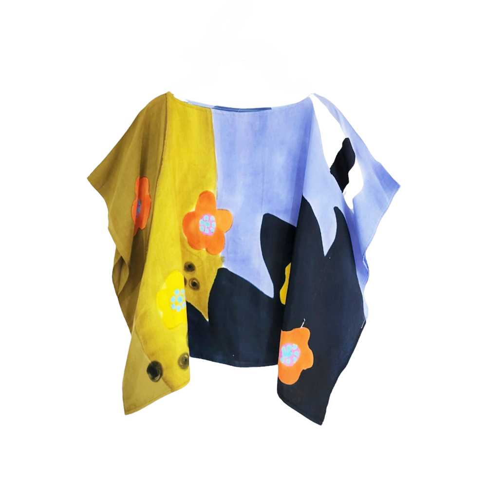 (Pre-order)Poncho Small Size Cotton Rayon Blouse Hand paint For Summer Beach Vacation