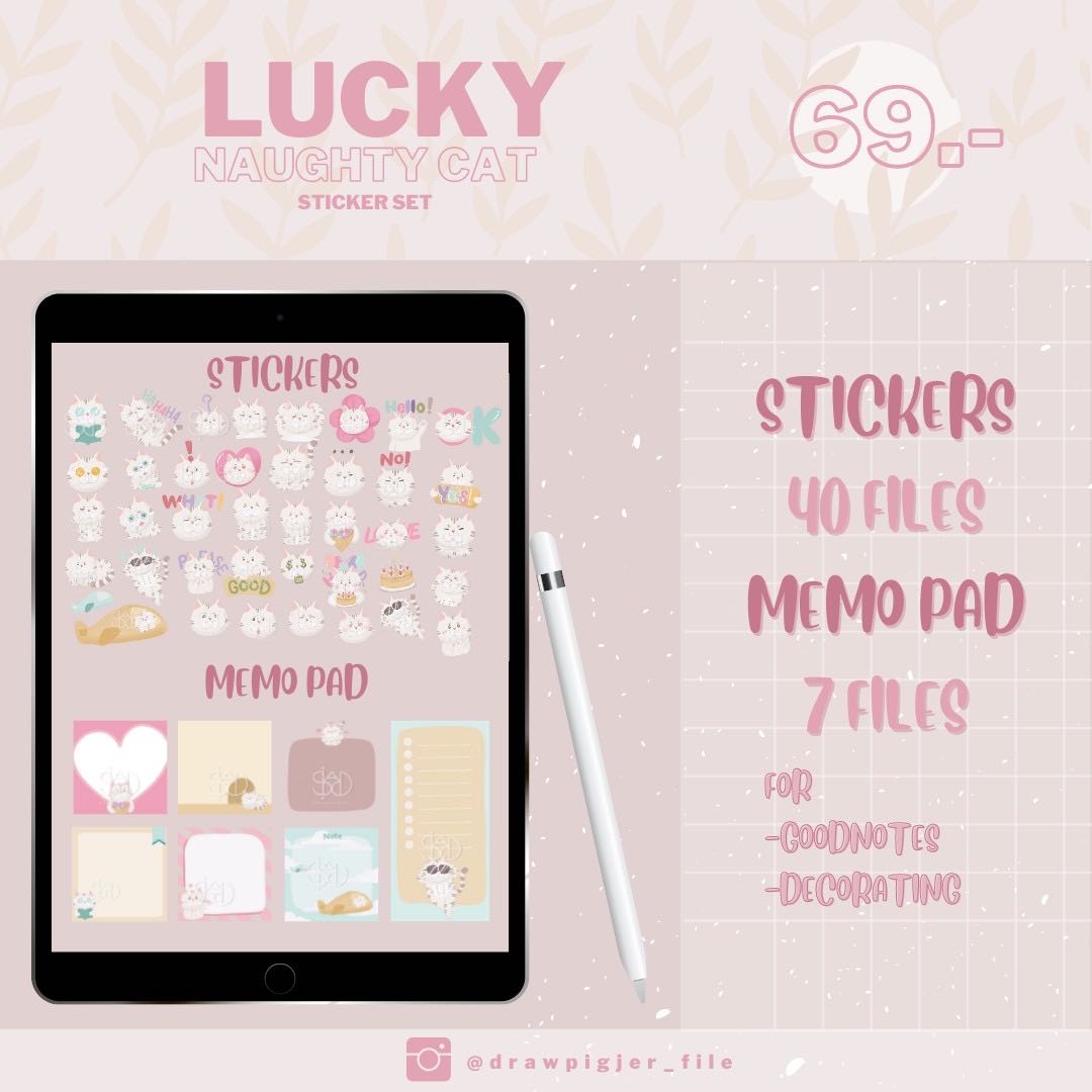 Sticker set (Lucky Naughty cat) digital file✨