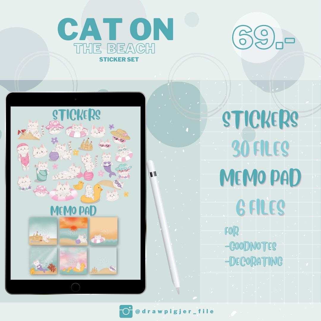 Digital file✨ (Sticker set) :Cat on the beach🏖✨🐈