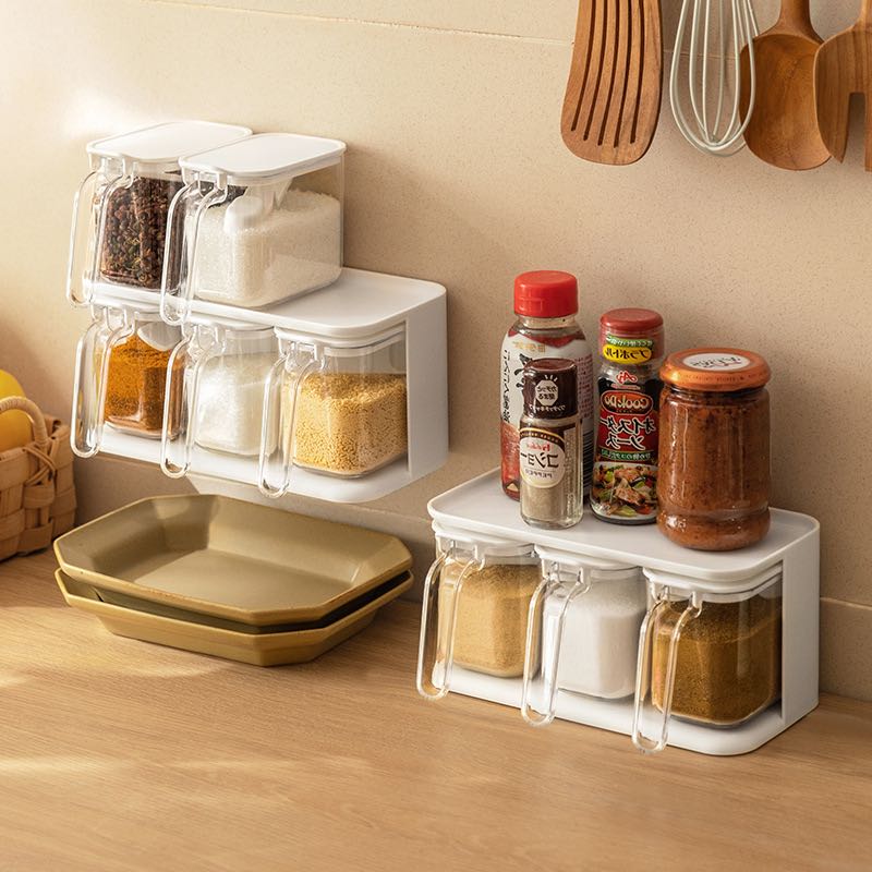 Seasoning jar set : กระปุกใส่เครื่องปรุงชั้นวางติดผนัง